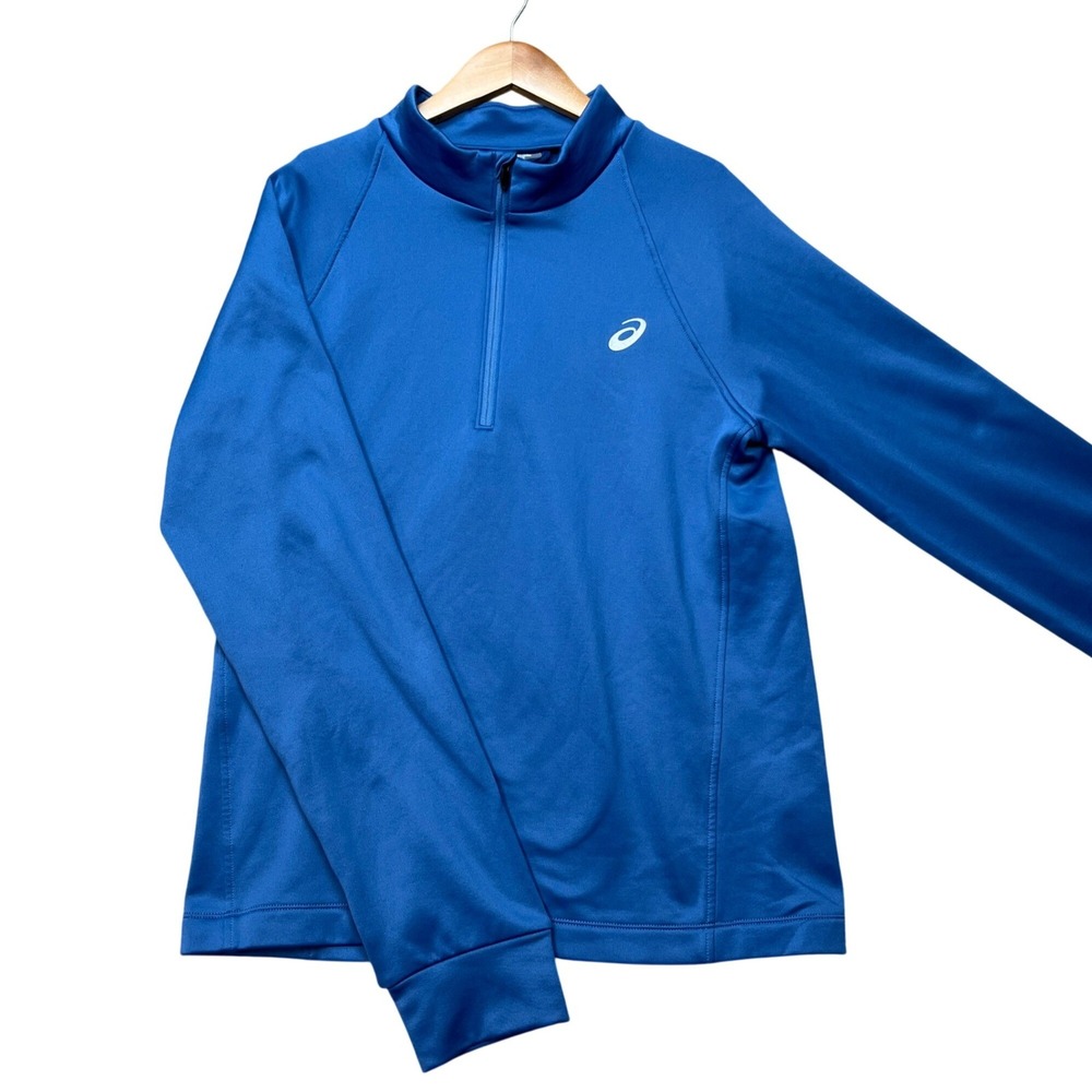 Asics Pullover Mens Small Blue Reflective Quarter Zip Athletic Running Top EUC